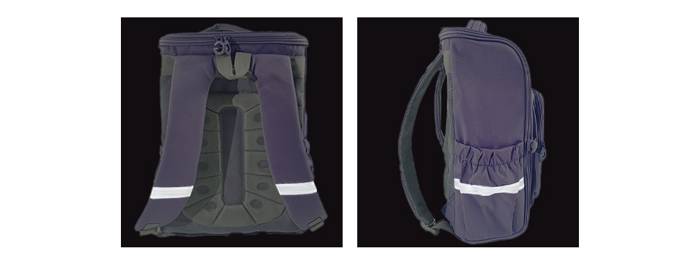 reflective strips on the front and sides of the school backpack