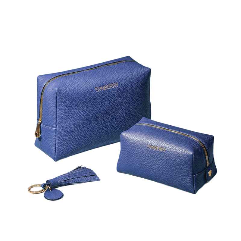 Custom Lychee Grain Leather Cosmetic Bag with Waterproof T/C cotton Lining & Gold Metal Zipper