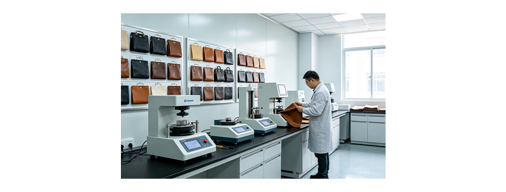 Leather material testing lab quality inspection for handbag oem